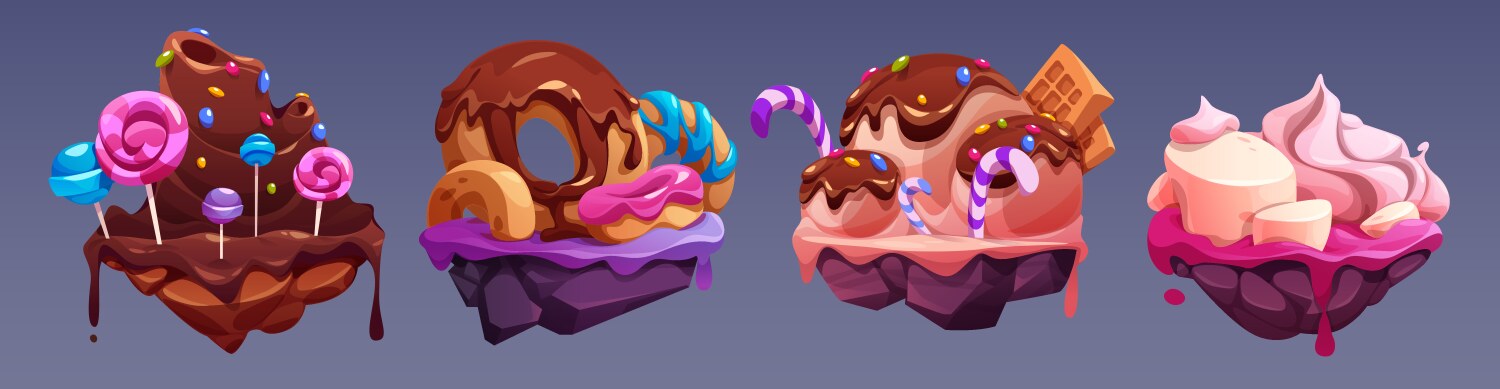 Sweet Floating Islands with Candies Vector Image