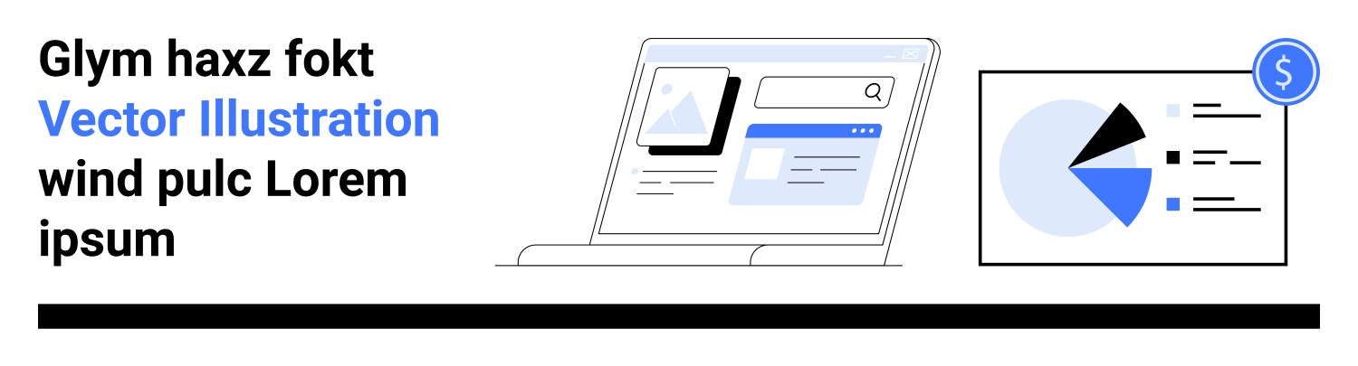 Laptop with web interface and diagram featuring vector image