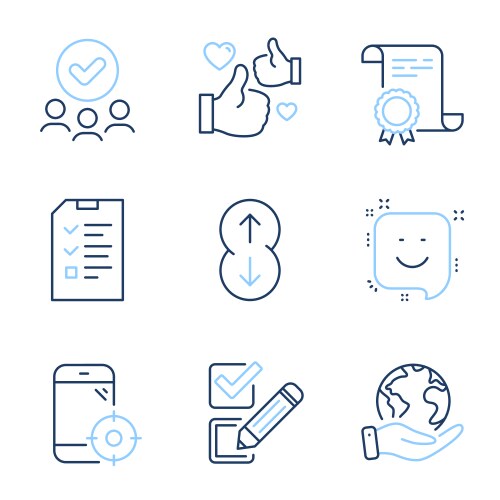 Checkbox scroll down and smile icons set vector image