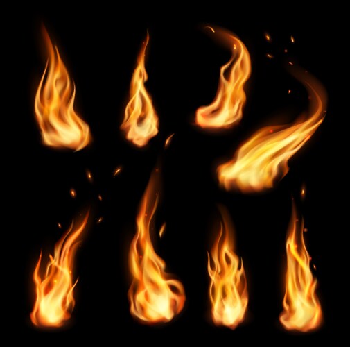 fire campfire isolated torch flame set vector