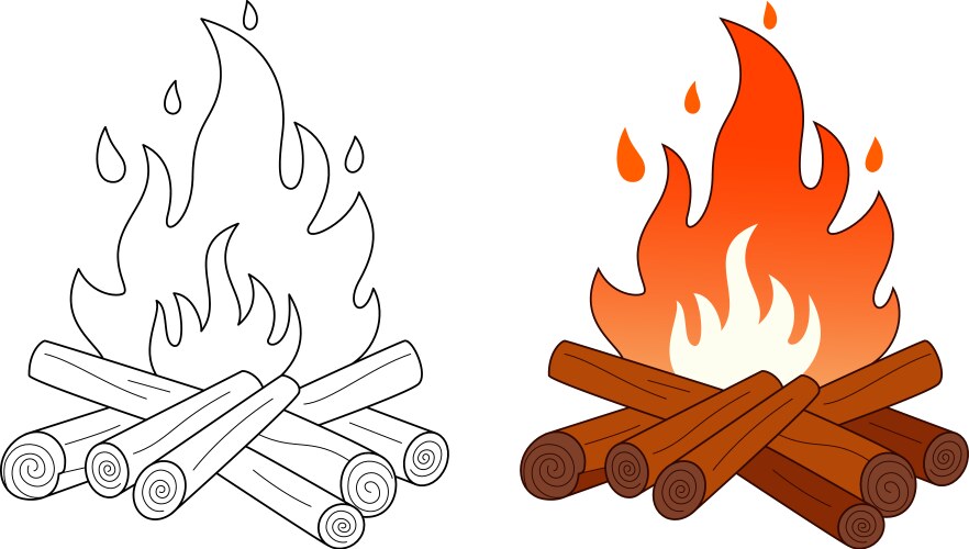 Bonfire coloring page for kids camp outline Vector Image