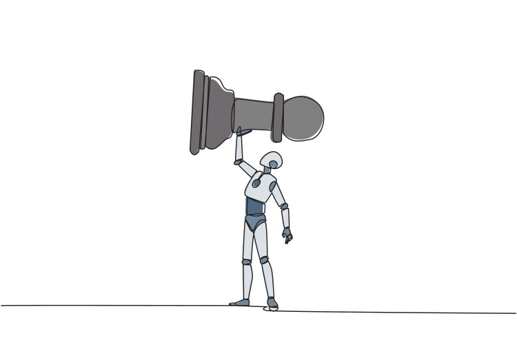 Continuous one line drawing robot jumping over Vector Image