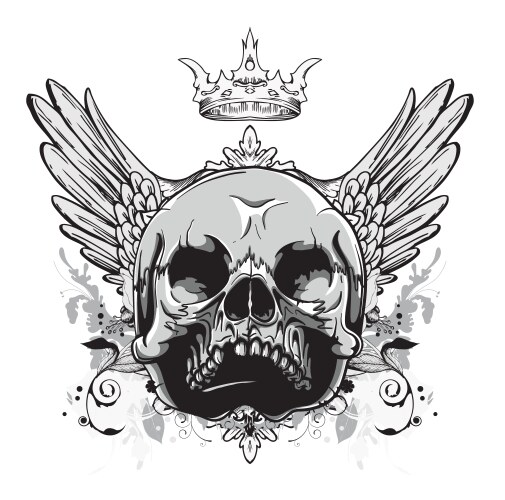 Vintage Skull with Floral Wings Vector Image