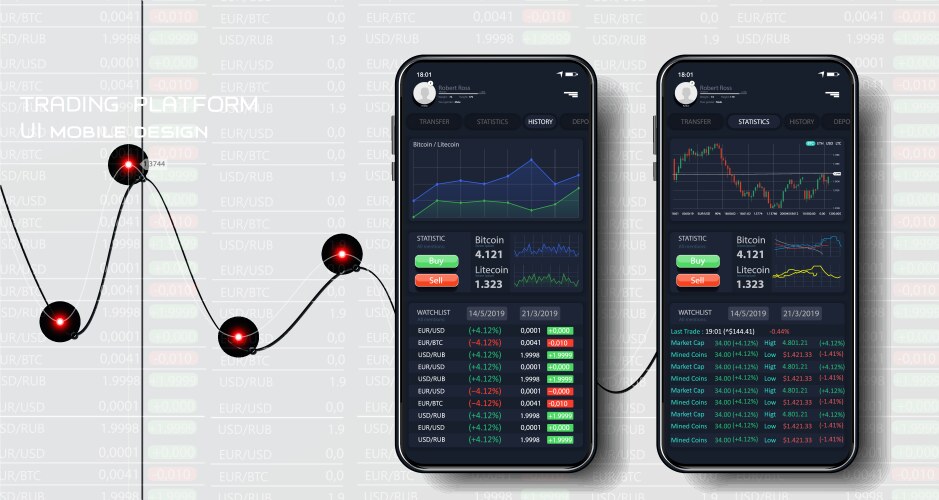 different ui ux gui screens binary option app vector image