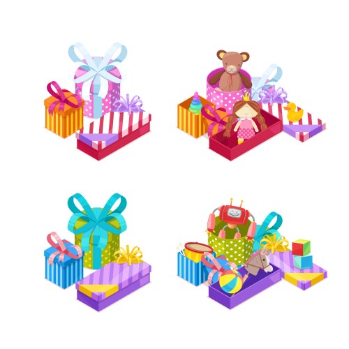 Girls and boys gifts colorful gift boxes Vector Image