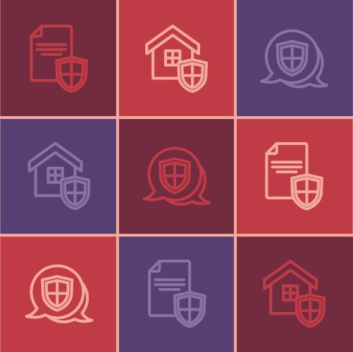 Set line contract with shield and house vector image