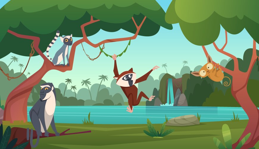 Jungle monkey cartoon colored background Vector Image