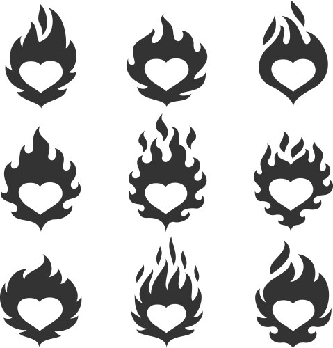 Fire flames set icons Royalty Free Vector Image