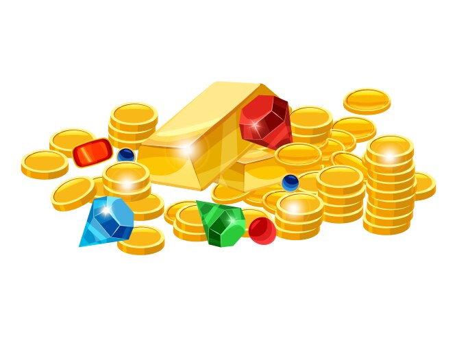 Set of treasure gold coins bar gems jevels vector image