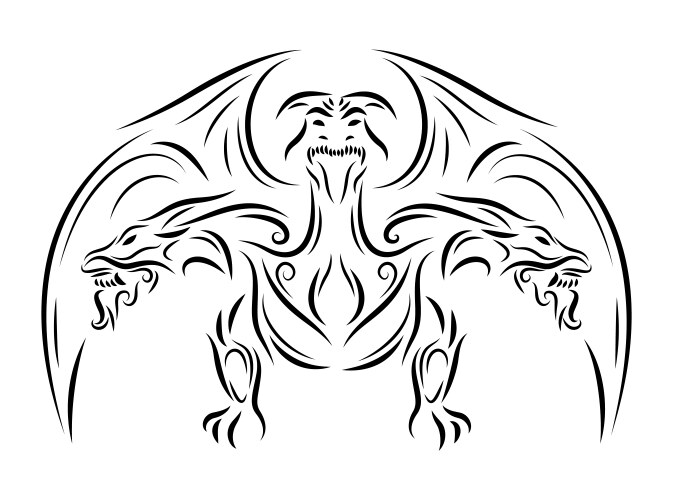 Three-Headed Dragon Tribal Art Vector Image