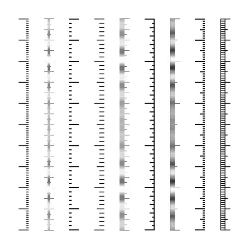 Vertical measurement scales with divisions Vector Image