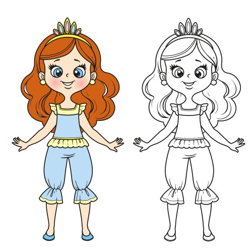 Cute princess in pajamas linear drawing Vector Image