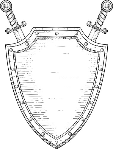 Shield with swords hand drawn sketch vector image