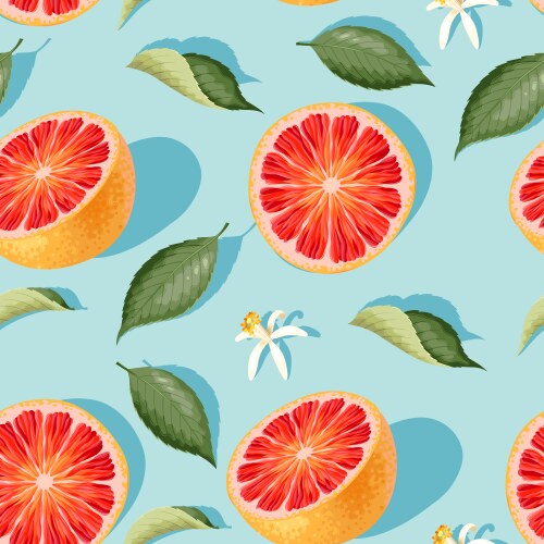 seamless pattern with grapefruit slices and leaves vector image