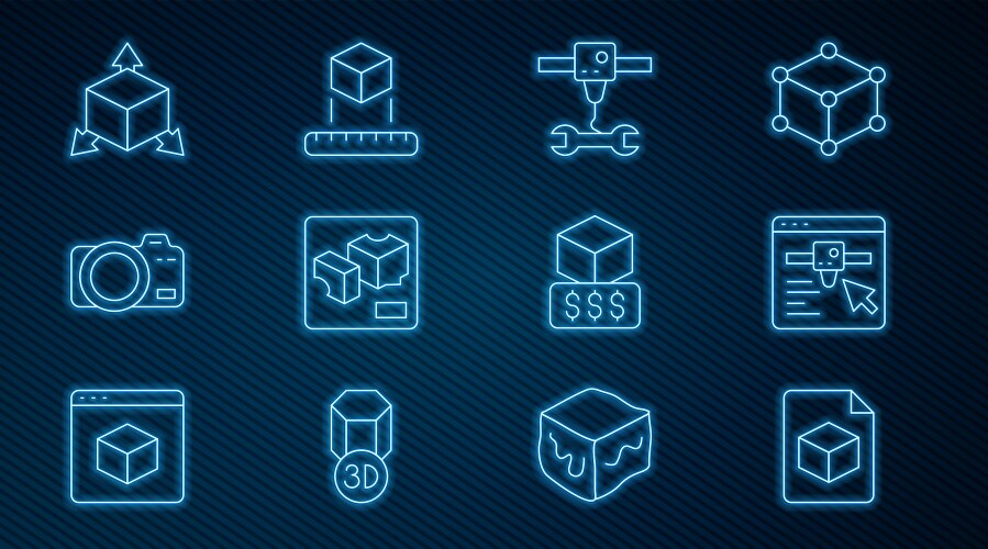 Set line isometric cube file 3d printer setting vector image