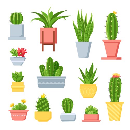 Cactus and succulents cute cartoon cacti in pots Vector Image
