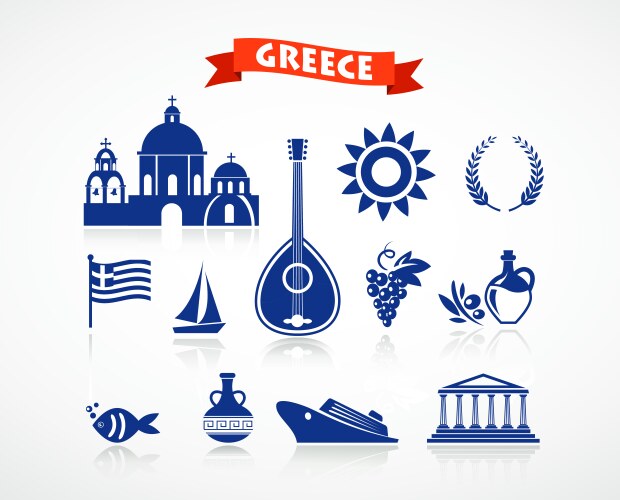Greek vases blue and white flat Royalty Free Vector Image