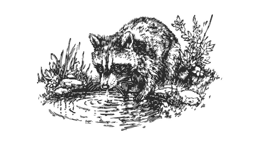Raccoon Drinking from Pond Vector Image