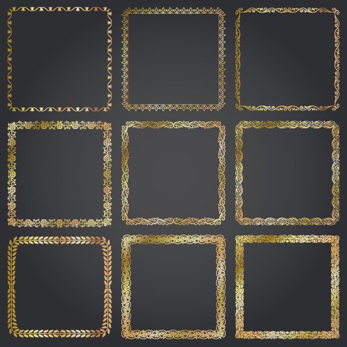 Decorative rectangle frames and borders set gold Vector Image
