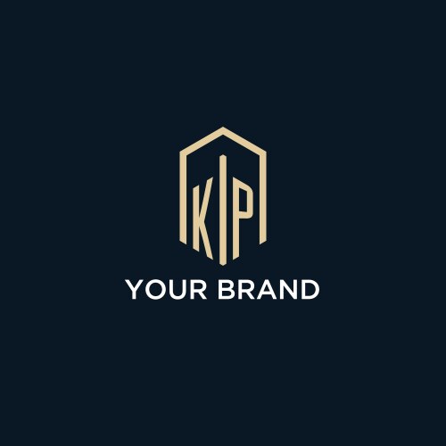 Kp initial monogram logo with hexagonal shape vector image