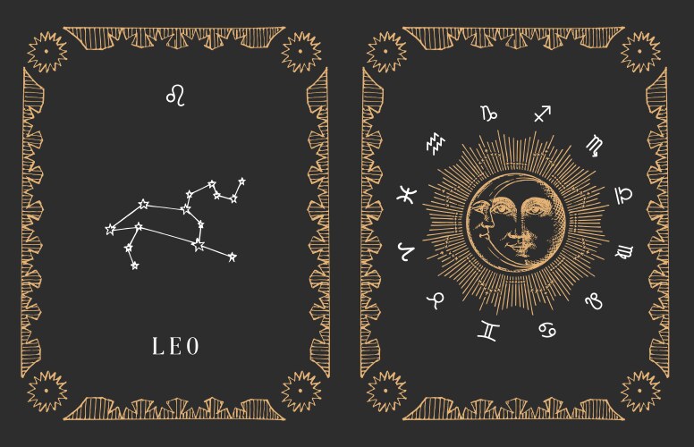 Leo zodiac constellation old card Vector Image