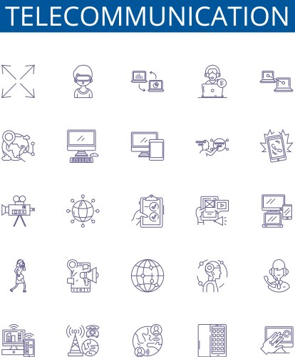 Telecommunication line icons signs set telecom Vector Image