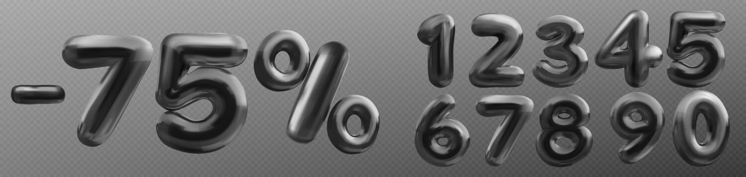 3d metal number font set balloon alphabet vector