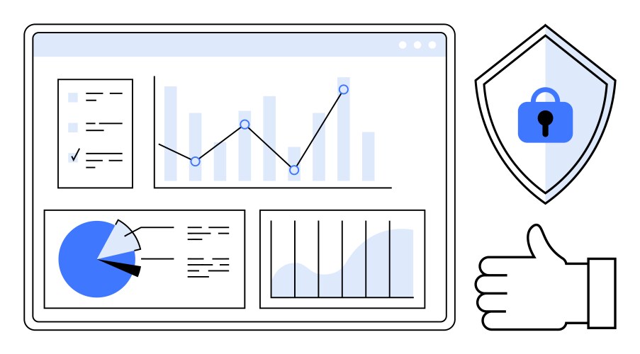 Data analysis dashboard with security shield vector image
