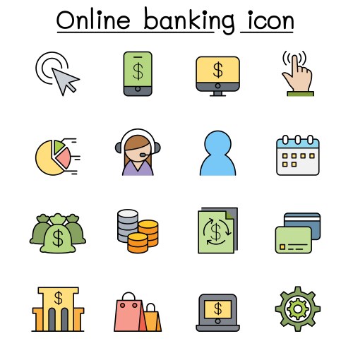 internet banking color line icon set vector