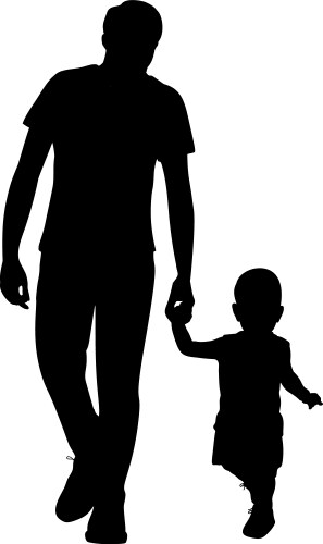Silhouettes happy father walking with his little Vector Image