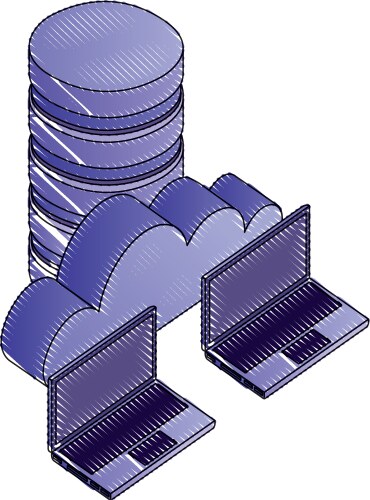 Laptops cloud computing and database server vektorbild