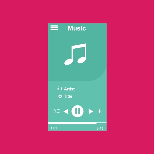 Media player application app template with flat vector image