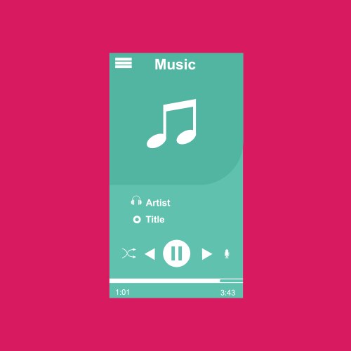 media player application app template with flat vector image