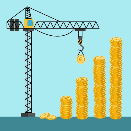 Money Tower Construction Crane Finance Vector Image