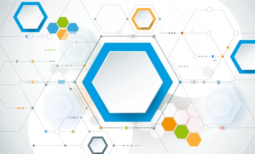 Circuit board and 3d paper hexagons background vector image