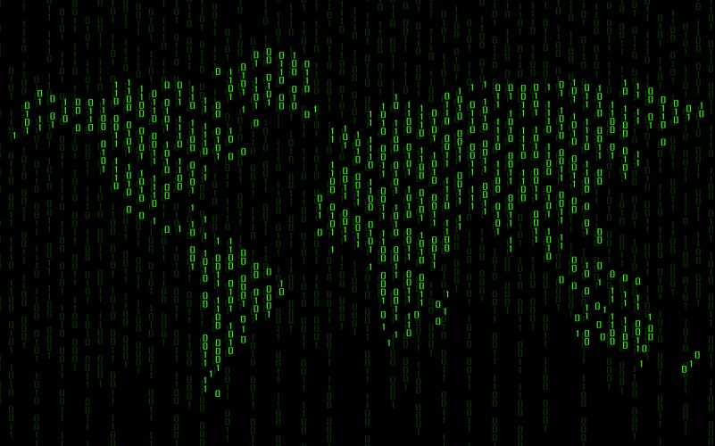 Abstract world map of binary computer code vector image