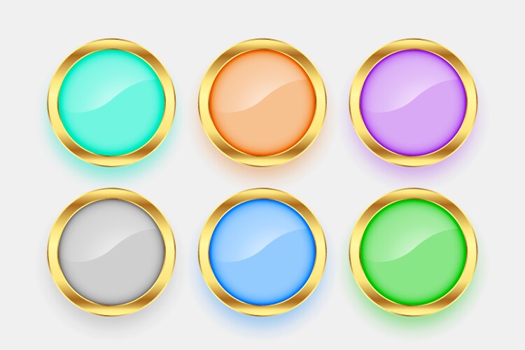 Set of 3d golden circle buttons element design vector image