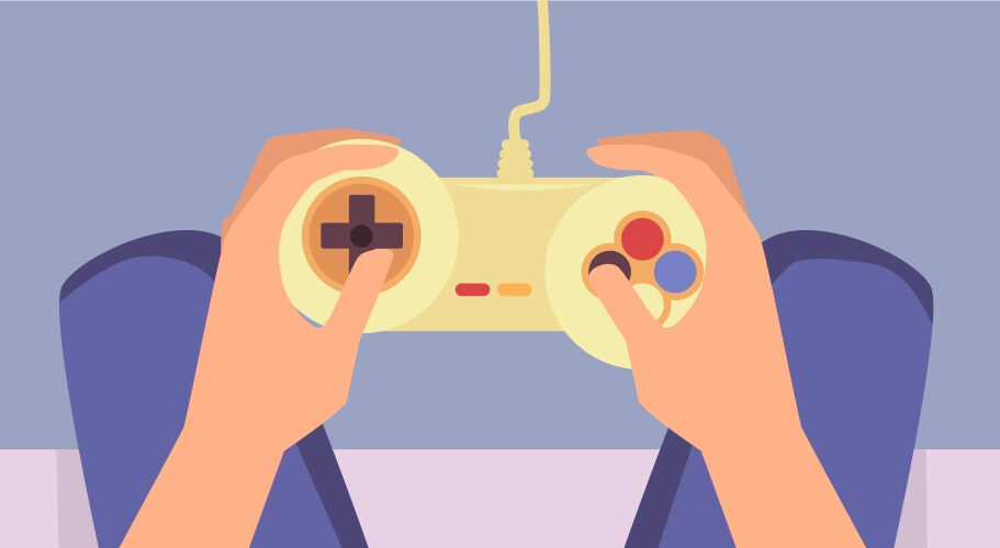 Hands man playing video games with game vektorbild
