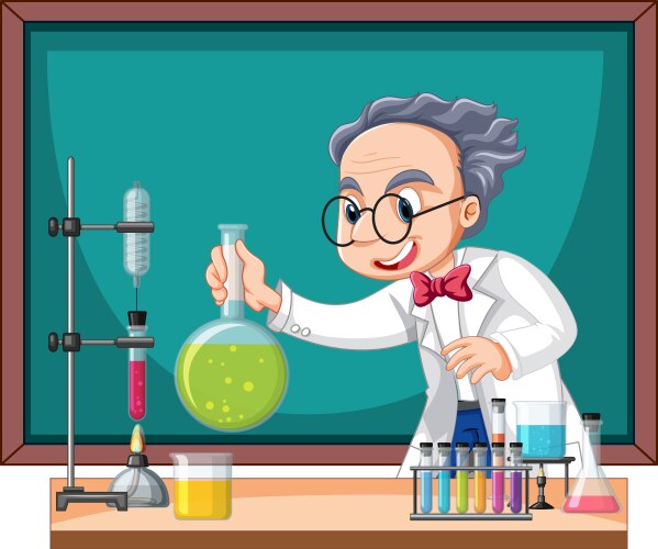 Group scientist boy doing chemical experiment Vector Image