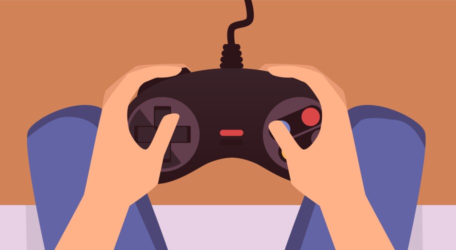 Gamer holding console controller or joystick vector image