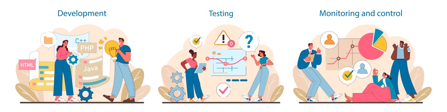 It project phases set coding in development vector image