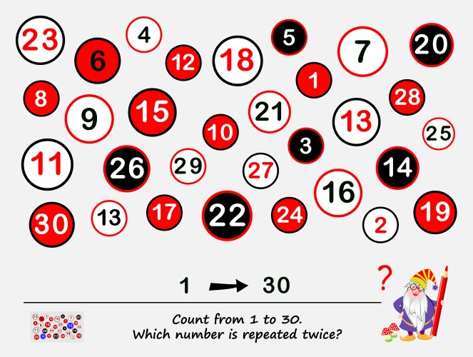 Count From 1 to 30 - Logic Puzzle vector image