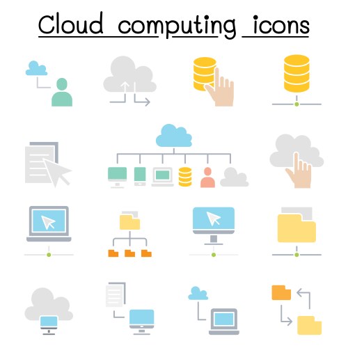 Cloud computing icon set in flat color style vector image