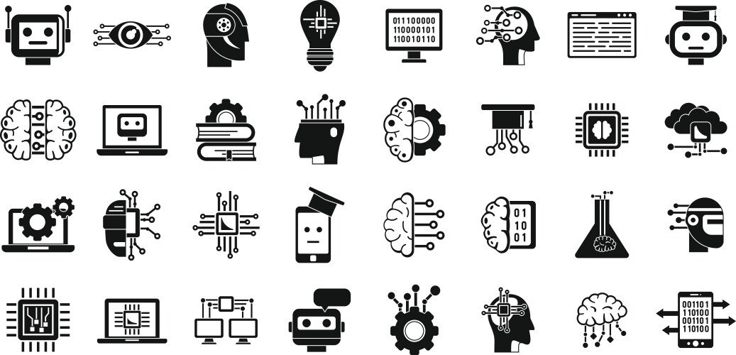 Machine learning data icons set simple style vector image