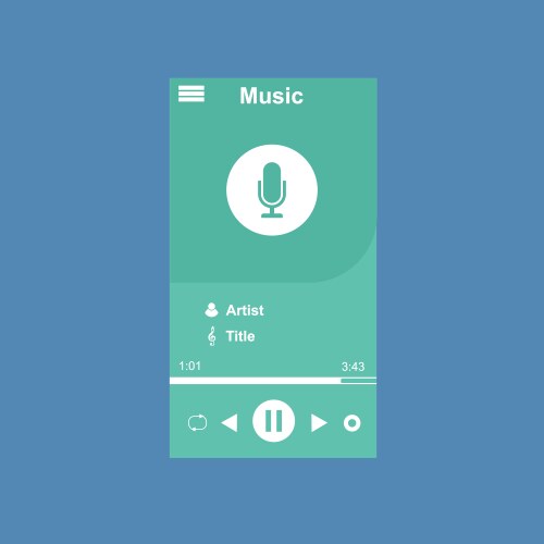 media player application app template with flat vector image