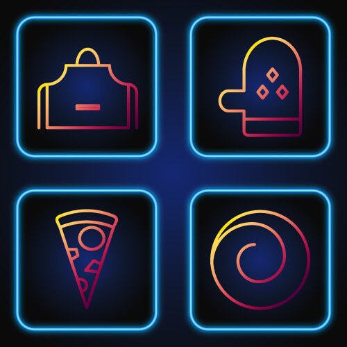 Set line roll bun with cinnamon slice pizza vector image