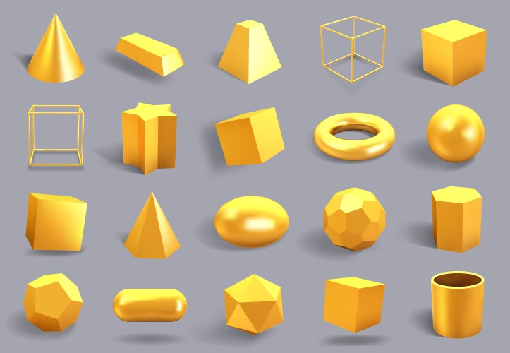 Realistic 3d gold shapes golden metal geometric vector image