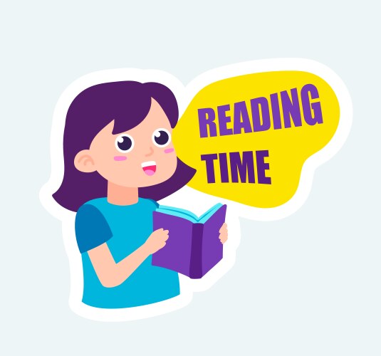 happy woman holding and reading book for pleasure vector