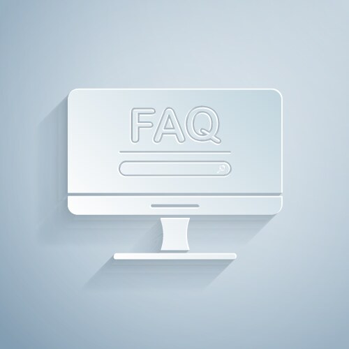 Paper cut computer monitor with text faq vector image