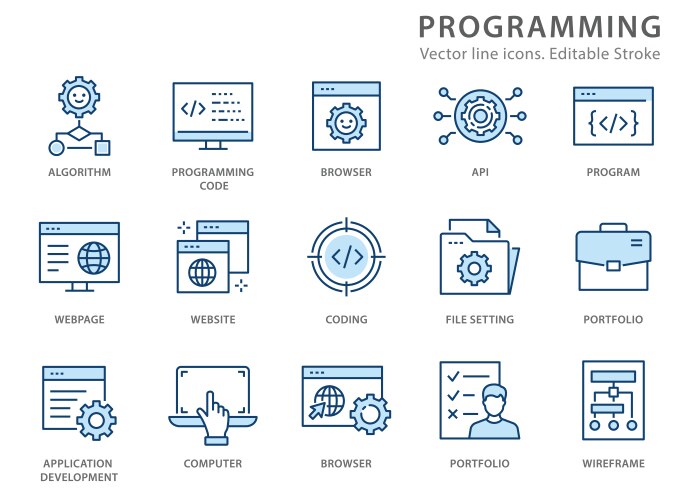 Programming line icon set vector image